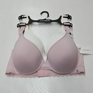 Lucky Brand Women's Pink and White Bra Set